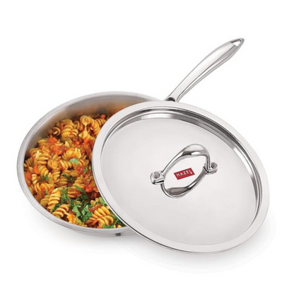 Hazel Triply Stainless Steel Frying Pan Induction Base Bottom Deep Fry Pan with Steel Lid 1.8 Litre 22 cm