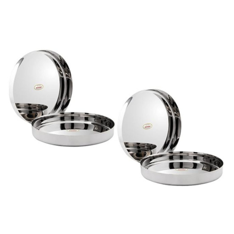 Jaggery Stainless Steel Heavy Gauge Dinner Plates Lunch Dinner Thali Plates Khumcha 12 Dia 26 cm Pack of 4