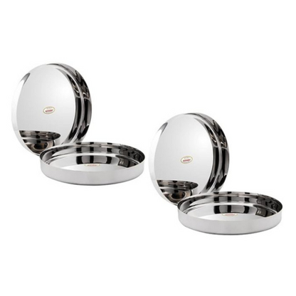 Jaggery Stainless Steel Heavy Gauge Dinner Plates Lunch Dinner Thali Plates Khumcha 12 Dia 26 cm Pack of 4