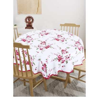 Texstylers Pink White Cotton Floral Round 4 Seater 48 Inches Diameter Center Coffee Table Cloth