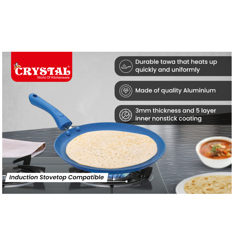 Crystal Marbo Plus Induction Bottom Nonstick Flat Tawa/Dosa Tawa | 250 mm - 606 gms