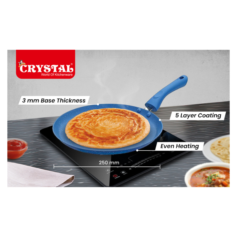 Crystal Marbo Plus Induction Bottom Nonstick Flat Tawa/Dosa Tawa | 250 mm - 606 gms