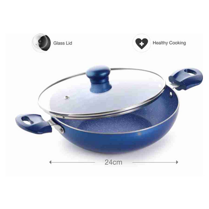 Crystal Marbo Plus Induction Bottom Nonstick kadai | Glass Lid | 250 mm - 1400 gms