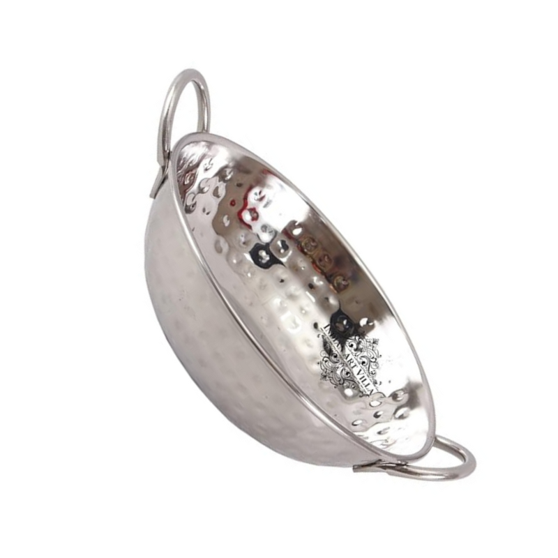 Indian Art Villa Stainless Steel Kadhai Wok With Hammered Finish And Dual Handles - 270 gms