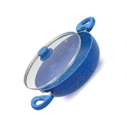 Crystal Marbo Plus Induction Bottom Nonstick Kadai Glass Lid Thickness Blue
