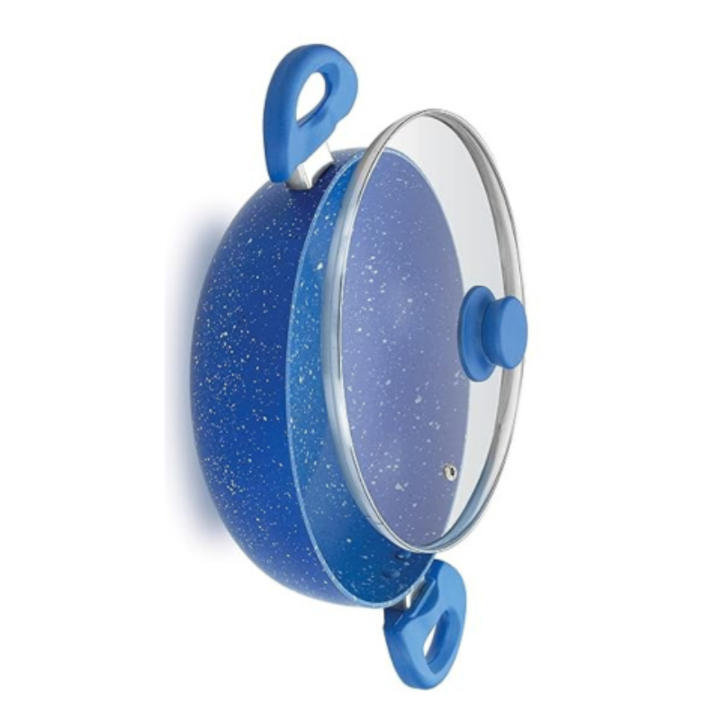 Crystal Marbo Plus Induction Bottom Nonstick Kadai Glass Lid Thickness Blue