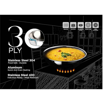 Crystal TriPro -Triply Stainless Steel Tasla - 20 cm (Induction Bottom) - 940 gms