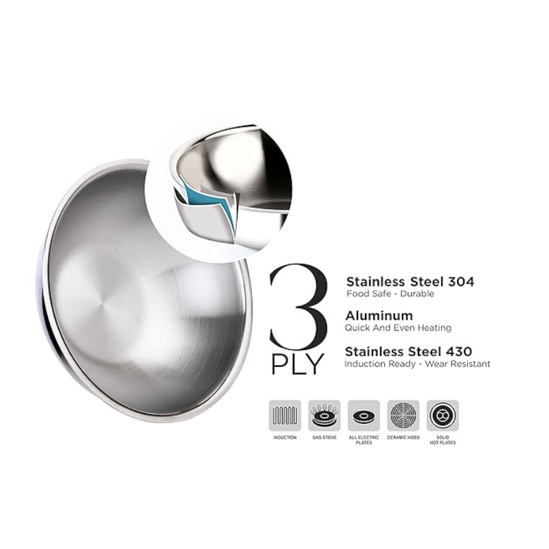 Crystal TriPro -Triply Stainless Steel Tasla - 20 cm (Induction Bottom) - 940 gms