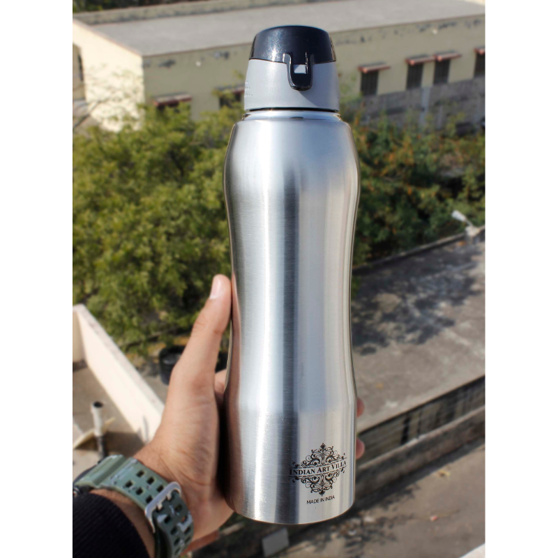 Indian Art Villa Stainless Steel Water Bottle New Sipper Cap Plain Matt - 1000 ml