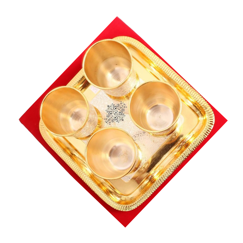Indian Art Villa Set of 4 Designed Silver Plated Gold Polished Glasses Goblets - 1840 gms