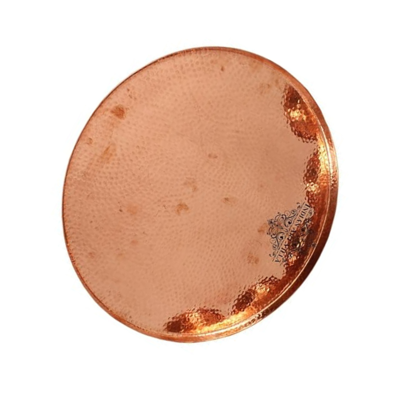 Indian Art Villa Hammered Copper Round Tray Plate 12.5'' Inch - 266 gms
