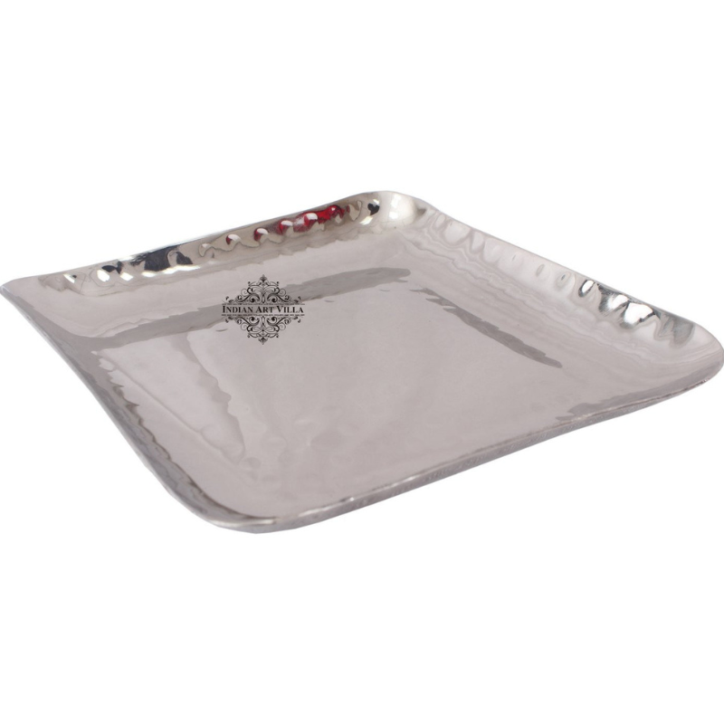 Indian Art Villa Steel Square Platter Tray - 690 gms