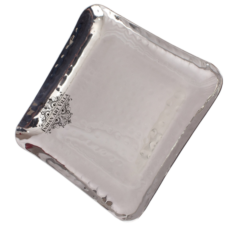 Indian Art Villa Steel Square Platter Tray - 690 gms