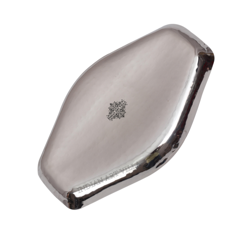 Indian Art Villa Stainless Steel Hammered Abstract Designer Tray Platter - 370 gms