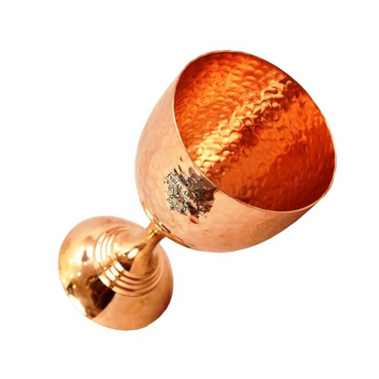 Indian Art Villa Hammered Flute Design Copper Wine Goblet Glass Tumbler | 250 ml