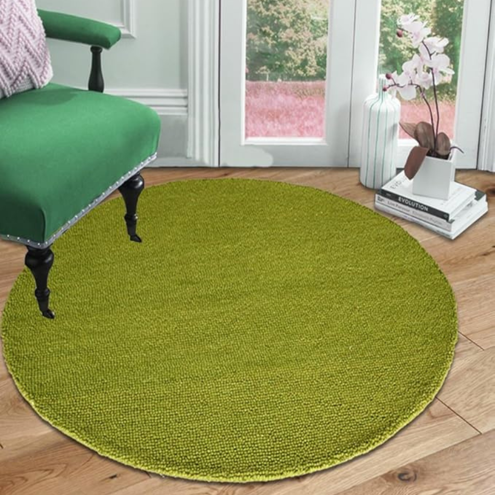 The Home Talk Tufted Round Wool Carpet Anti-Skid Backing Area Rugs for Living Room 3 Diameter Multi Rangoli