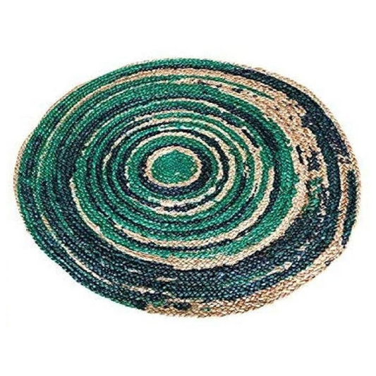The Home Talk Natural Handcrafted Braided Round Jute Rug Traditional Carpet Blue & Green