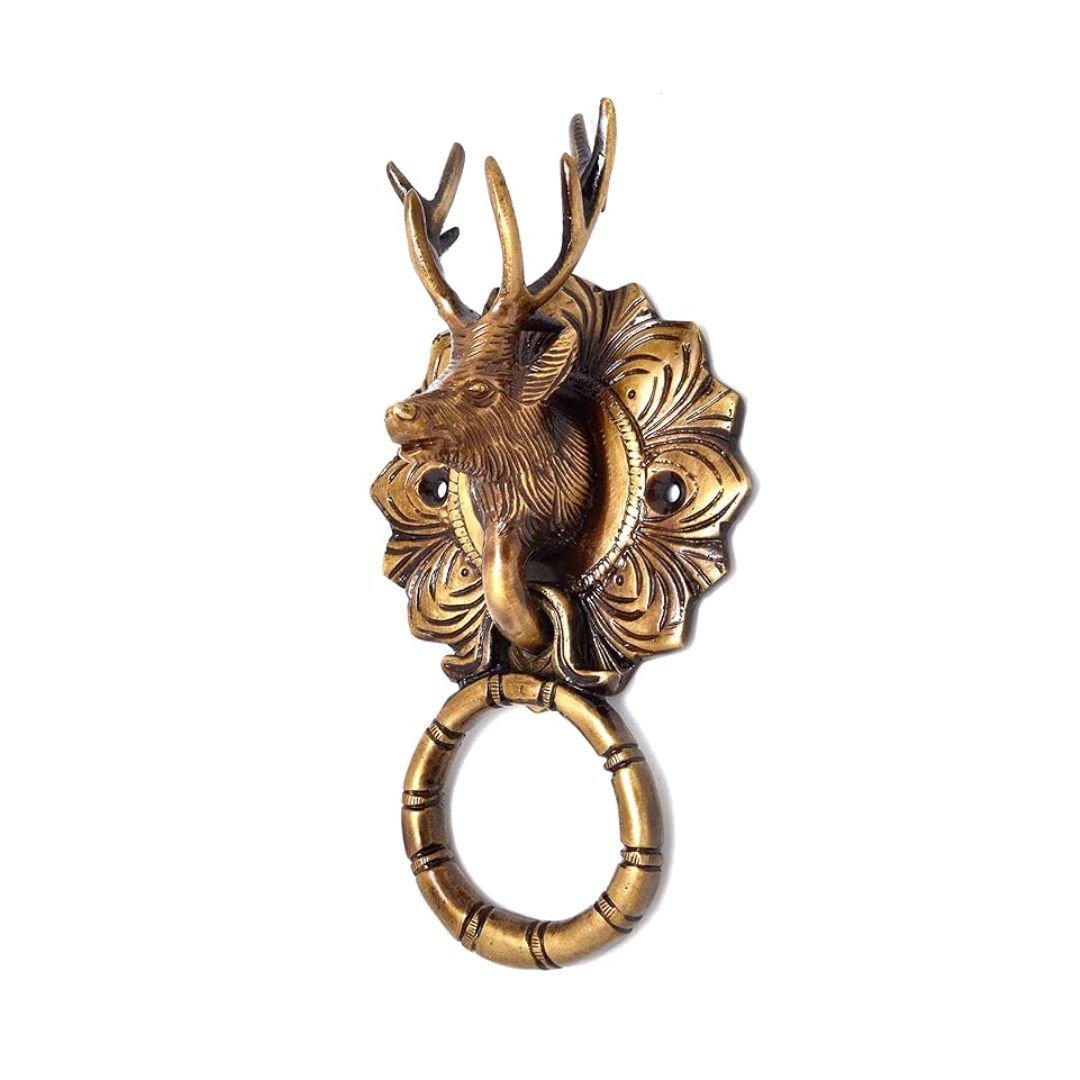 Two Moustaches Reindeer Face Brass Door Knocker