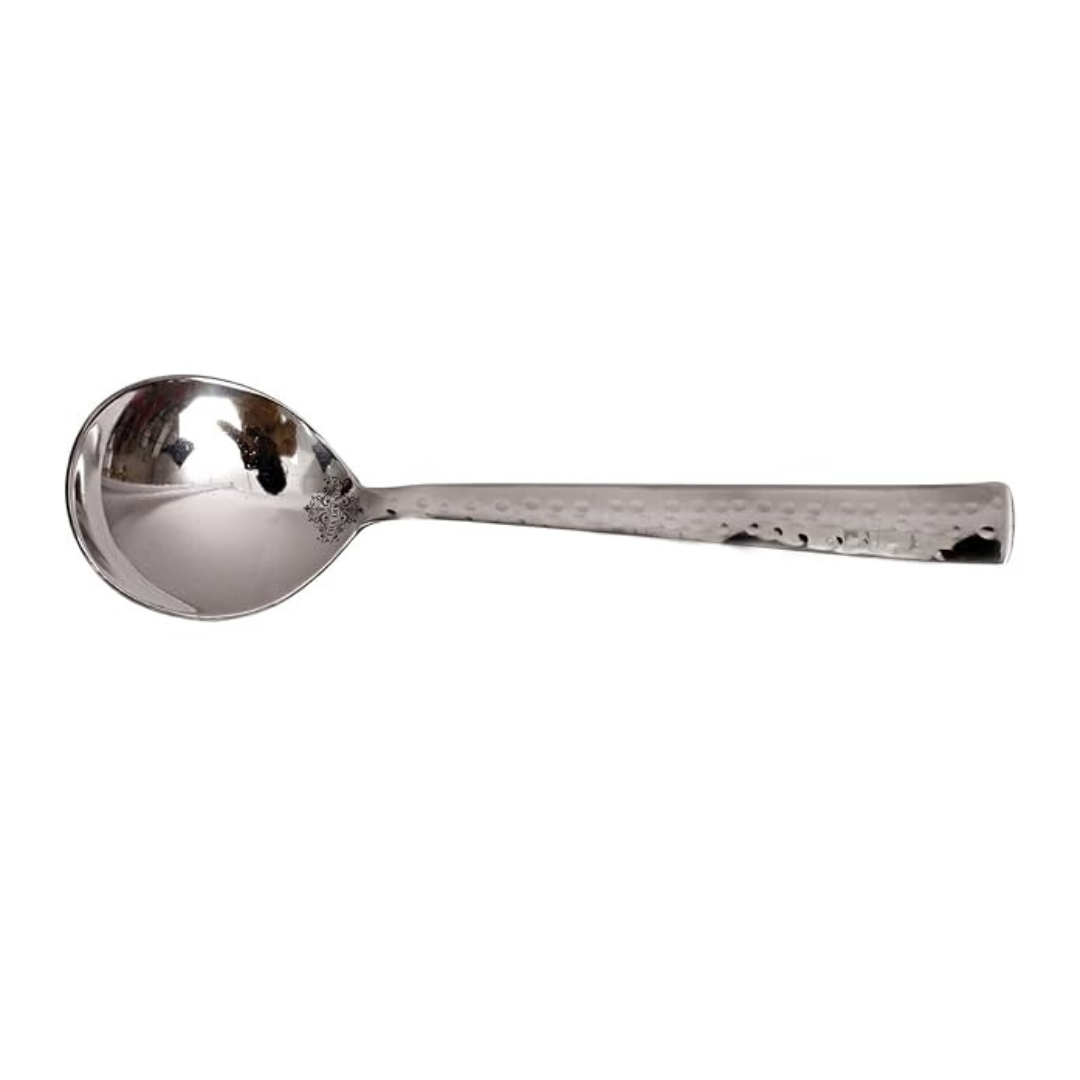 Indian Art Villa Handmade Hammered Stainless Steel Soup Spoon Cutlery Set, 2 Pieces