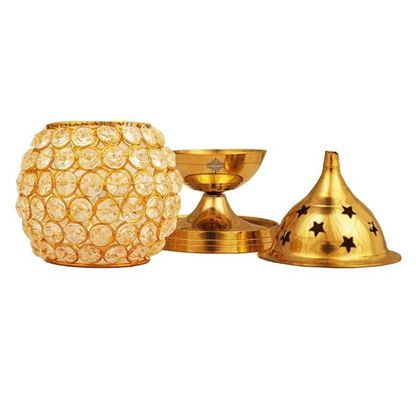 IndianArtVilla Brass Akhand Jyot Crystal Diya, Oval Shape, Oil Puja Lamp - 360 gms