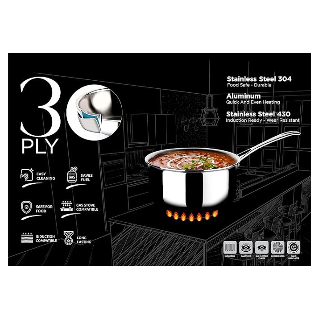 Crystal TriPro -Triply Stainless Steel Saucepan with Lid 16 cm - 1100 gms