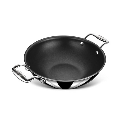 Stahl Triply Stainless Steel Artisan Nevrstick Kadhai with Lid 22 cm, 2.0 Liters - 1300 gms