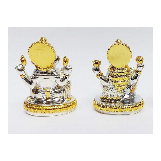Gold Art India Gold and Silver Plated Laxmi Ganesha Pair Idol Laxmi Devi Gold and Silver Colour