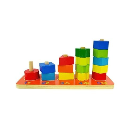 Smoneo Wooden Geometric Shapes Stacking&Sorting Toy for 3+ Kids Montessori Color Recognition 5 ShapesMulticolor