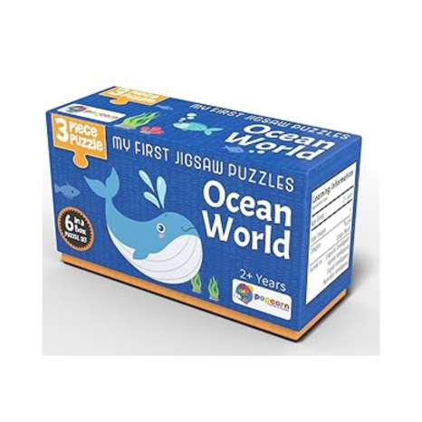 Popcorn Games & Puzzles Ocean World 3 Piece Puzzles 6 In A Box & 3D Fish 1  Multicolor