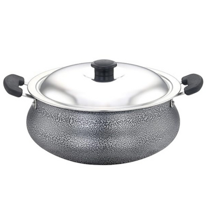 Sowbaghya Aluminium Biryani Pot with Lid 3 Liters (Black) Handi Patila Bhagona Tapeli With Lid