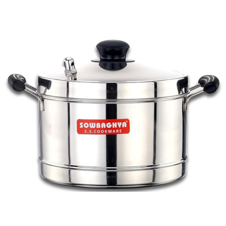 Sowbaghya Induction Base Stainless Steel Idli Maker (Silver 4 Plates) Silver Idly Cooker Pot