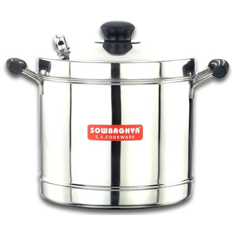 Sowbaghya Induction Base Stainless Steel Idli Maker (6 Plates) 24 idlis Silver Idly Cooker Pot