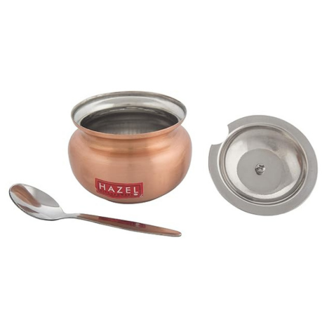 Hazel Ghee Pot with Spoon 150 ml Copper Coated Stainless Steel Ghee Container for Kitchen