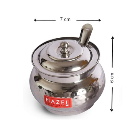 Hazel Ghee Pot with Spoon Stainless Steel Hammered Finish Ghee Container for Kitchen