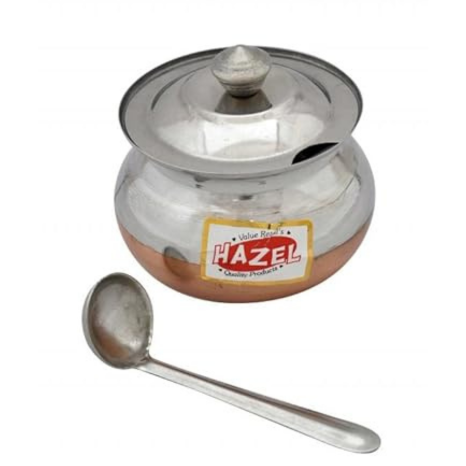 Hazel Ghee Pot with Spoon Stainless Steel Copper Bottom Ghee Container for Kitchen Premium Oil