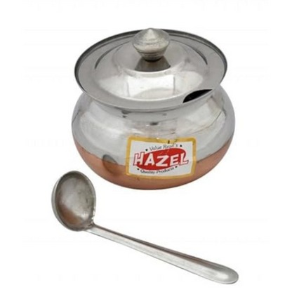Hazel Ghee Pot with Spoon Stainless Steel Copper Bottom Ghee Container for Kitchen Premium Oil