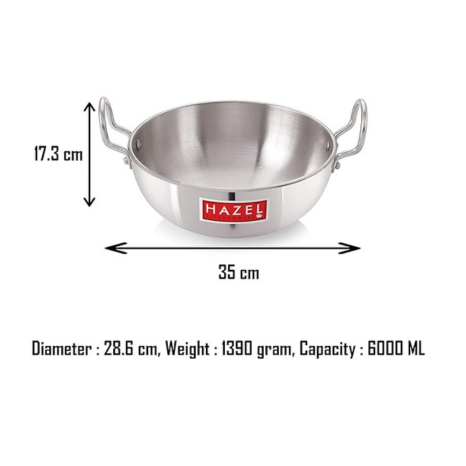 Hazel Aluminium Kadai for Cooking 6000 ml with 4 mm Kadhai Aluminium Big Size Multipurpose