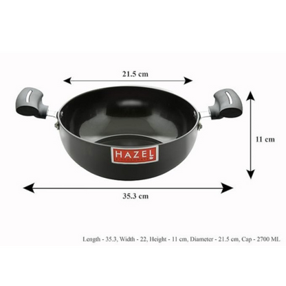 Hazel Hard Anodized Kadai Small Kadai for Deep Frying 2700 Ml with 3 mm Thickness