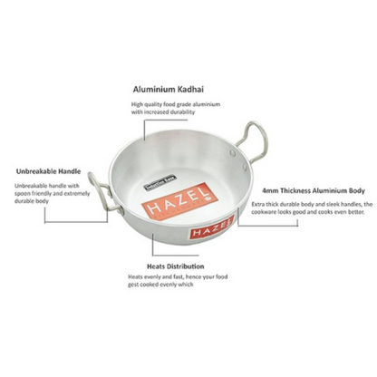 Hazel Induction Kadai for Cooking 4 mm Aluminium Kadai for Deep Frying Utensil 6000 ml Silver