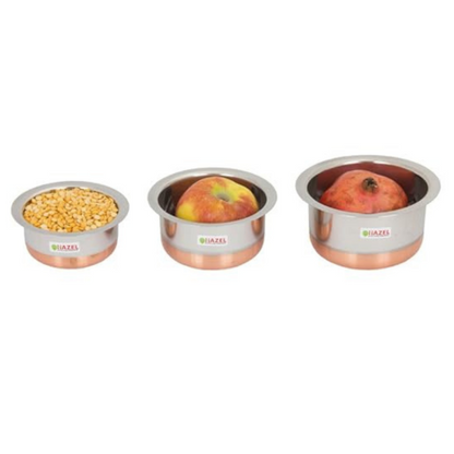 Hazel Utensils Set for Kitchen Set of 3 (350 ml, 600 ml & 830 ml) Copper Bottom Utensils for Cooking