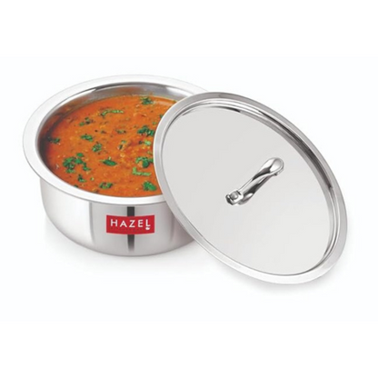 Hazel Triply Stainless Steel Cookware with Lid 2000 ml Stainless Steel Patila Utensils Set for Kitchen