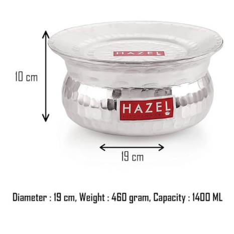 Hazel Aluminium Hammered Finish Handi with Lid 19 cm with 1400 ml Capacity Biryani Rice Cooking Pot