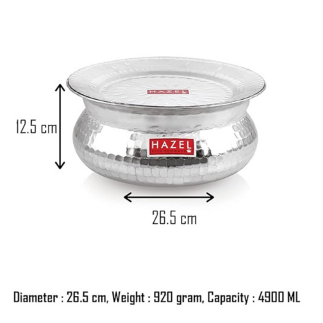 Hazel Aluminium Hammered Finish Handi with Lid Biryani Rice Cooking Pot Gol 26.5 cm 4900 Ml