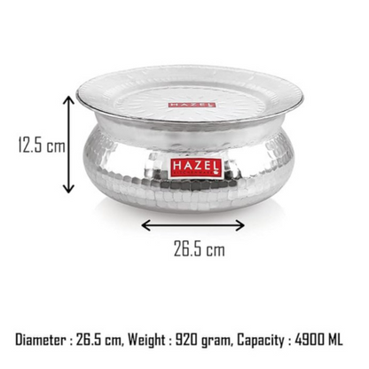 Hazel Aluminium Hammered Finish Handi with Lid Biryani Rice Cooking Pot Gol 26.5 cm 4900 Ml