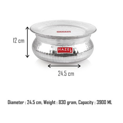 Hazel Aluminium Hammered Finish Handi with Lid Biryani Rice Cooking Pot Gol 24.5 cm 3900 Ml