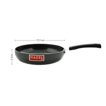 Hazel 3 mm Hard Anodised Frying Pan Aluminium Anodized Fry Pan Induction Base 2200 ml 23.5 cm Black
