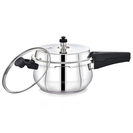 Praylady Stainless Steel Pressure Cooker With Outer Lid Neo + Belly Cooker 1.5 Liter Silver