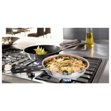 Kanshitas Rasoiware Heavy Geauge Stainless Steel Induction Bottom Fry Pan Tadka Pan with Steel Lid 1 Liter