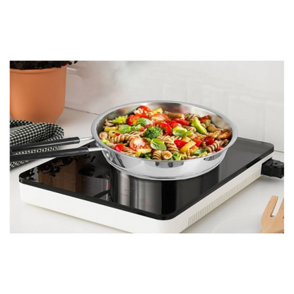 Kanshitas Rasoiware Heavy Geauge Stainless Steel Induction Bottom Fry Pan Tadka Pan with Steel Lid 1 Liter