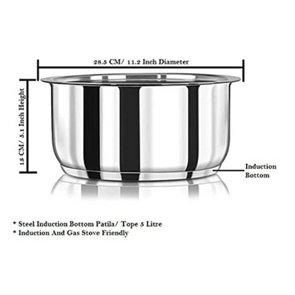 Kanshitas Rasoiware Stainless Steel Induction Bottom Patila Tope Pot Induction & Gas Stove 5 Liter